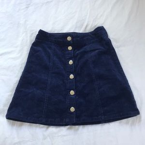 Navy Button Up Corduroy Skirt